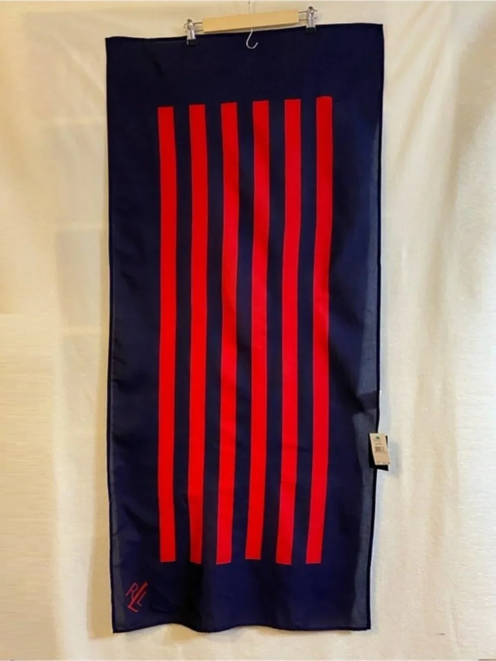 NWT Made in USA vintage Lauren Ralph Lauren red navy blue 100% cotton scarf
